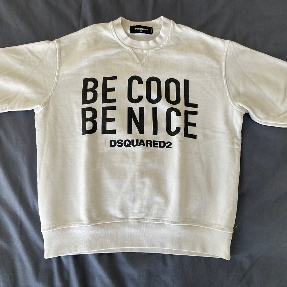 Dsquared2 “be cool, be nice” white sweater, XS/S, unisex